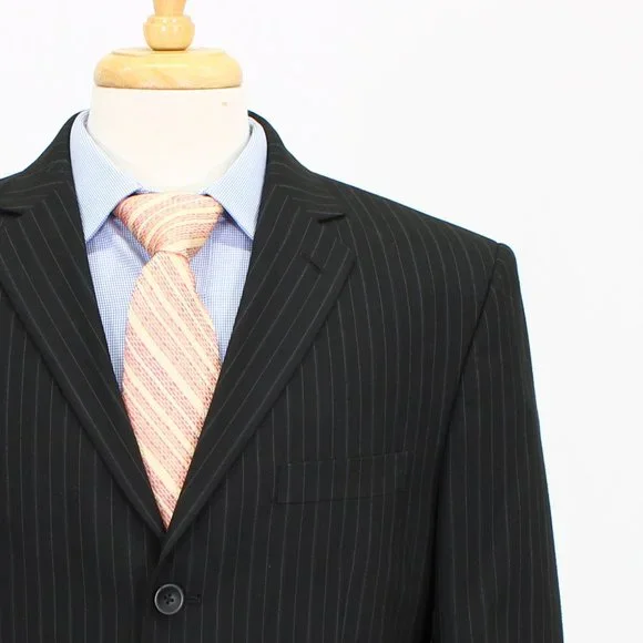 J. Ferrar 40L 36x32 Black Striped 3-Button Suit R259